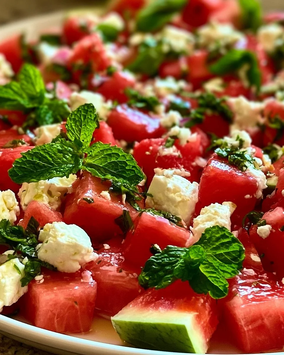 Sommerlicher Wassermelonen Feta Salat mit Minze – einfach lecker!