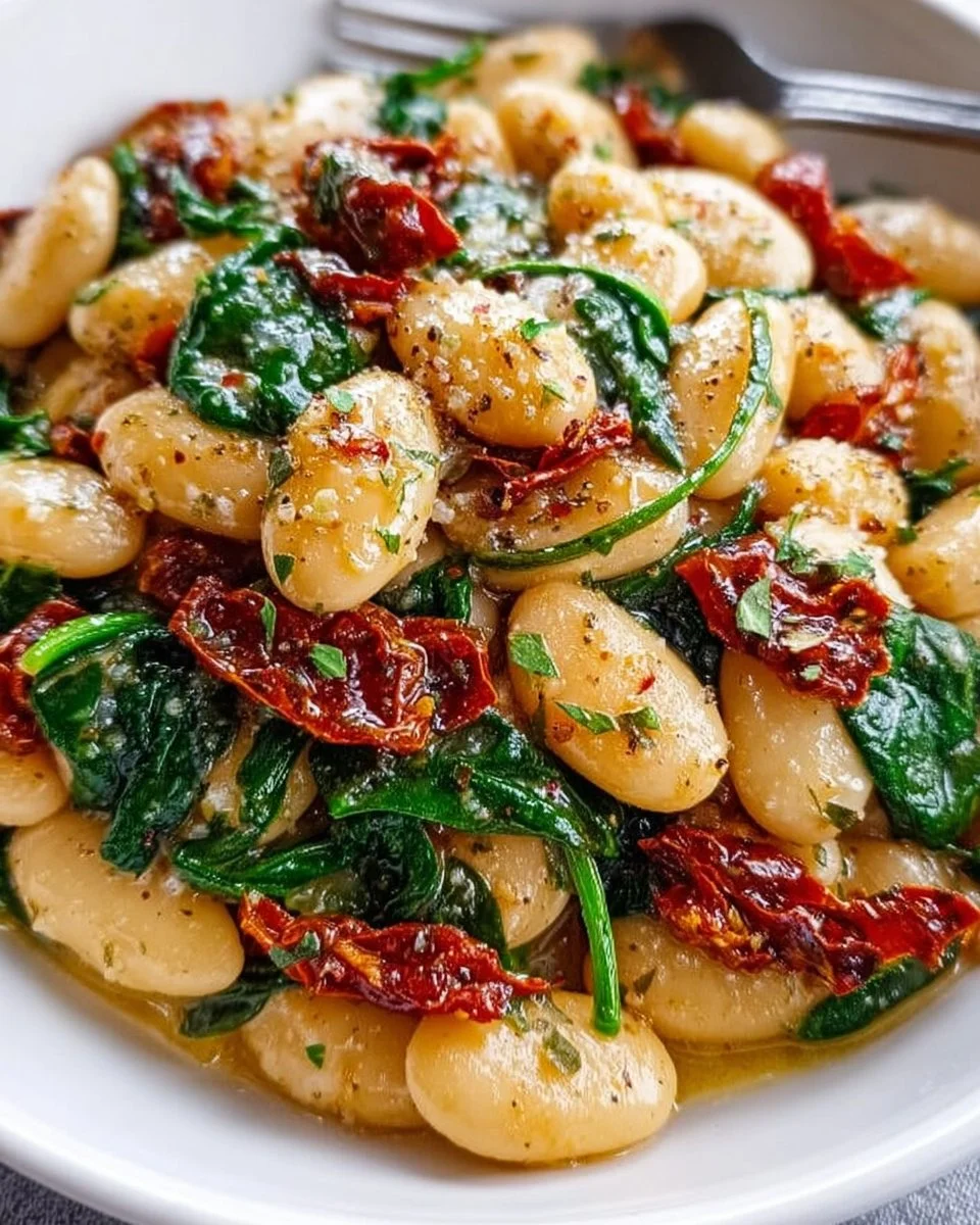 Toskanische Butterbohnen mit Spinat und getrockneten Tomaten