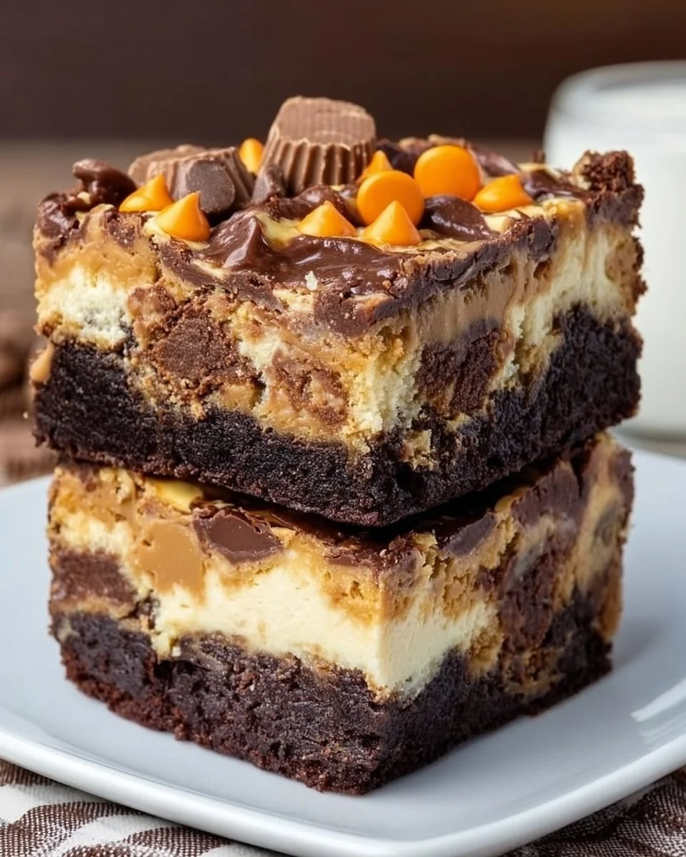 Ultimative Reese's Käsekuchen-Brownies mit cremigem Käsekuchen-Topping