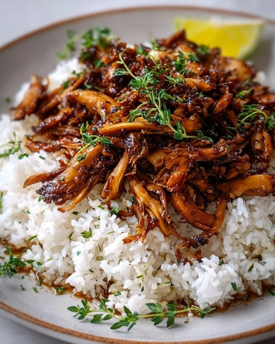 Würzige vegane Jerk-Pilze mit cremigem Kokosreis