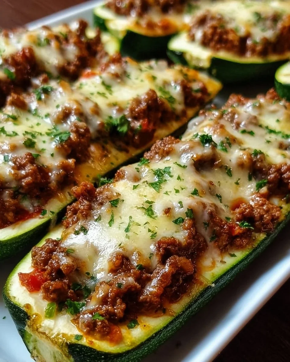 Zucchini-Boote gefüllt mit Hackfleisch und Gemüse
