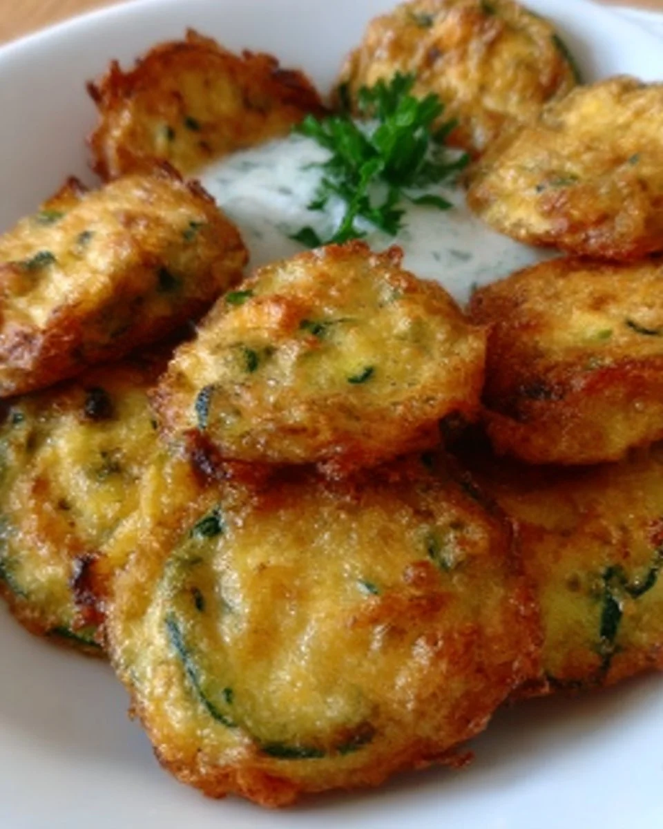Zucchinischeiben im Knoblauch-Joghurt-Teigmantel