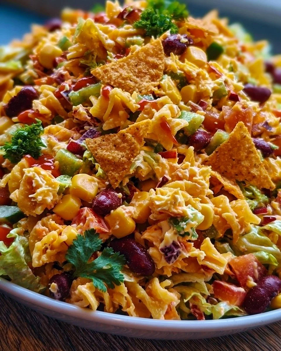 Bunter Taco-Nudelsalat mit Crunch