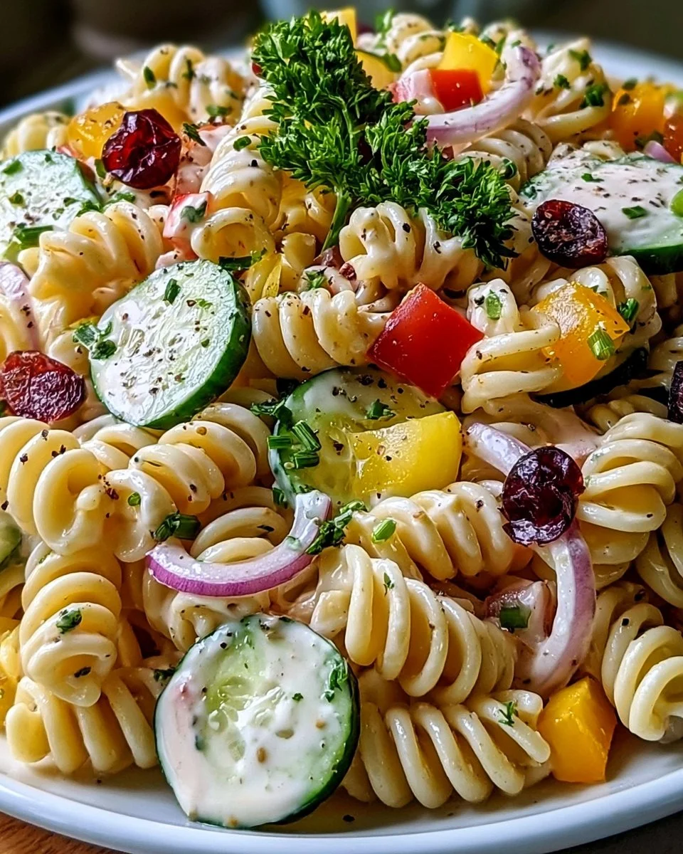 Cremiger Fusilli-Salat mit frischem Joghurtdressing