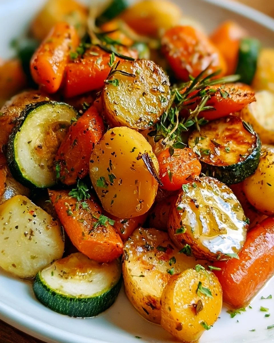 Gemüsepfanne mit Kartoffeln, Karotten und Zucchini