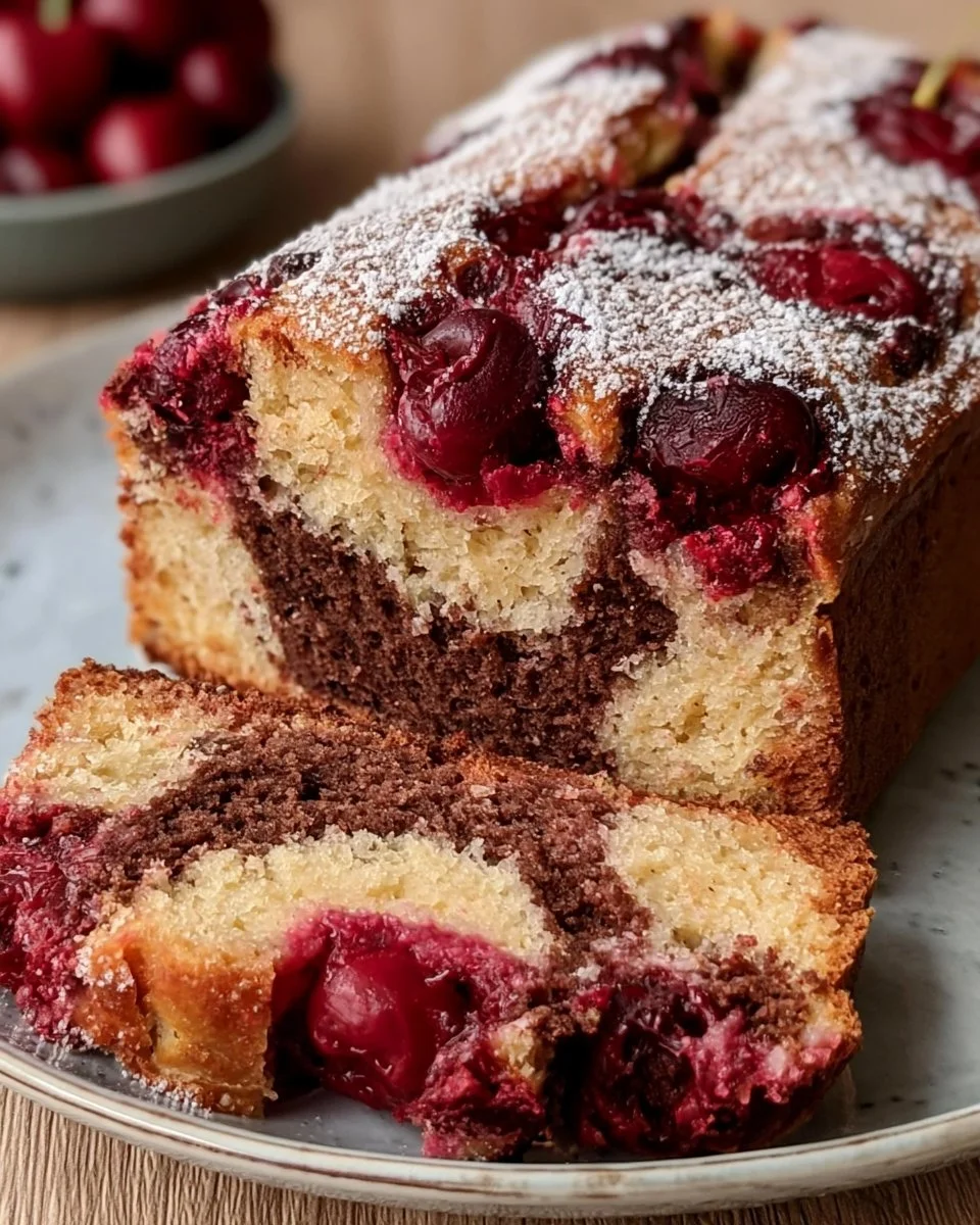 Marmorkuchen mit Kirschen vom Blech