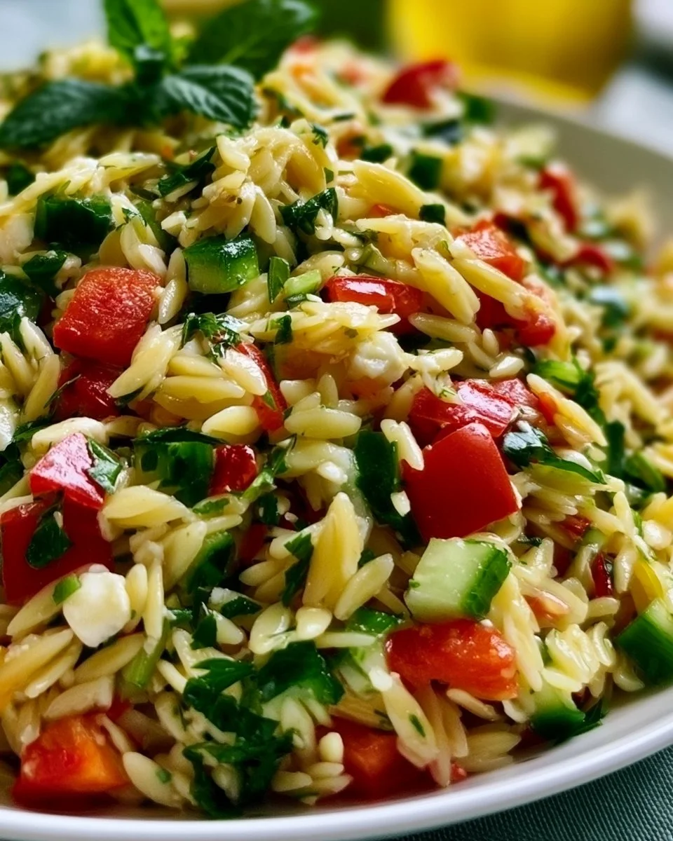 Orzo-Salat mit Gurke, Paprika und Feta