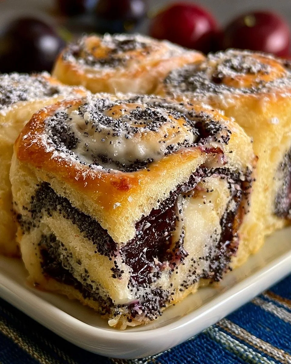 Saftige Mohn Marzipan Schnecken mit Zwetschgen