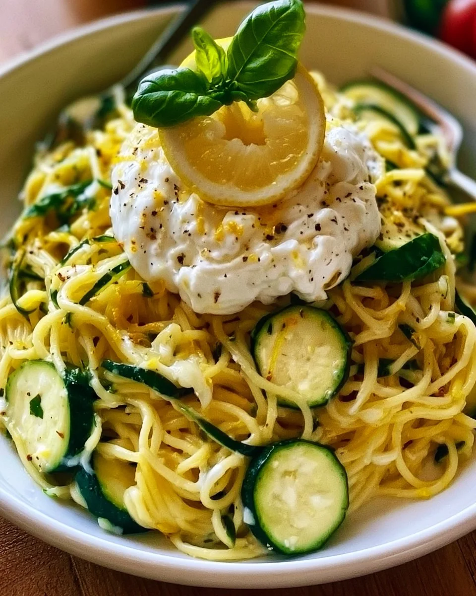 Zitronen Zucchini Pasta mit cremiger Burrata