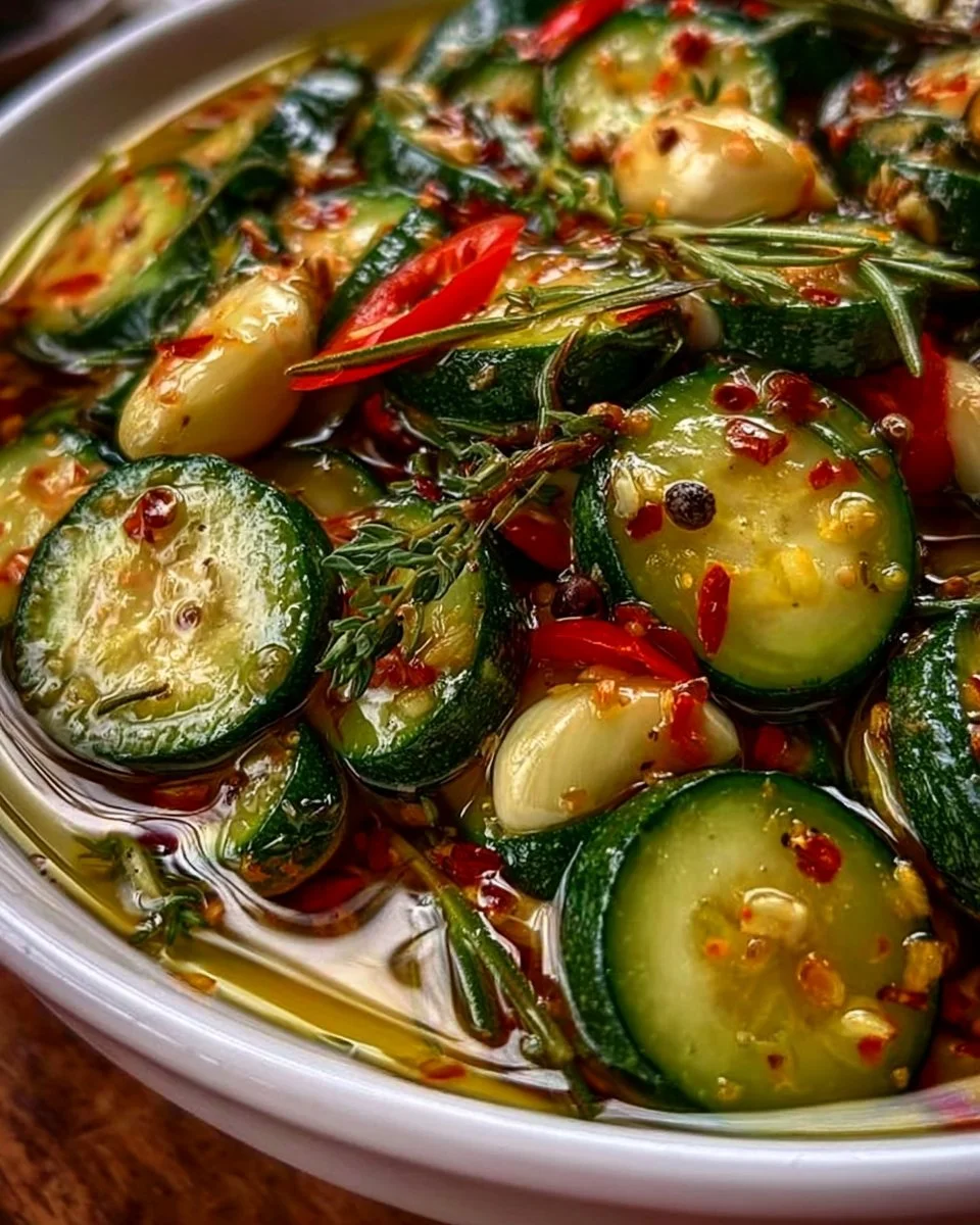 Zucchini Einmachen Antipasti Rezept: Einfaches Öl-Kräuter Vorratsrezept zum Selbermachen