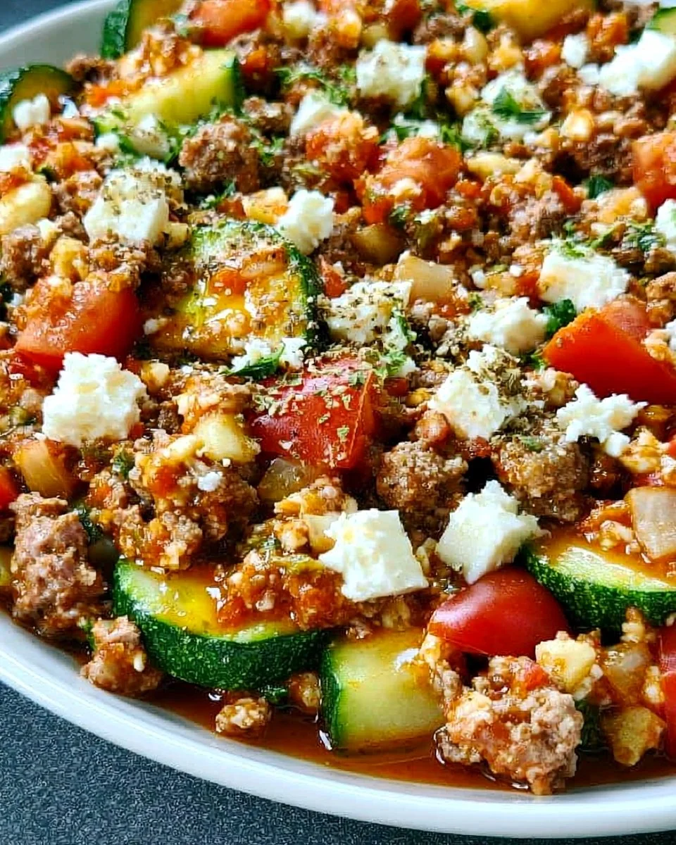 Zucchini Hackfleisch Pfanne mit Feta